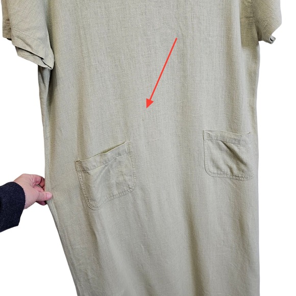 Studio Ease Linen Maxi Dress Peasant Garden Green Pocketed Button Vintage 90s 14 - Picture 5 of 10